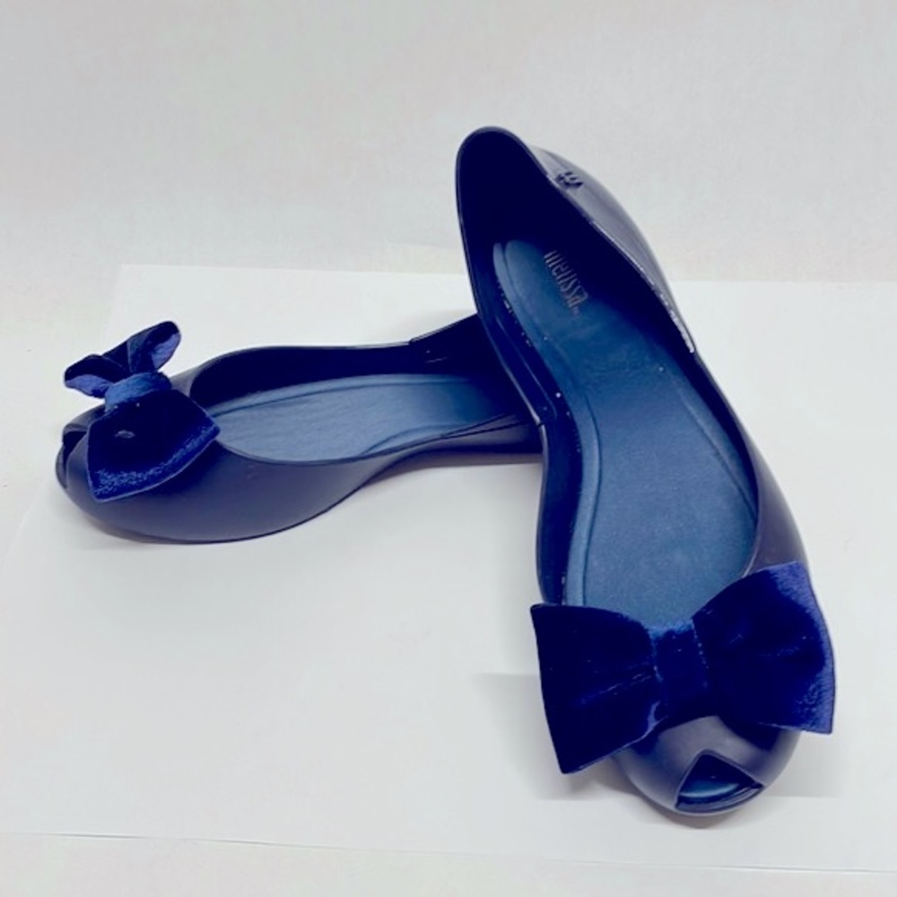 Melissa Navy Blue Bow Peep-Toe Flats